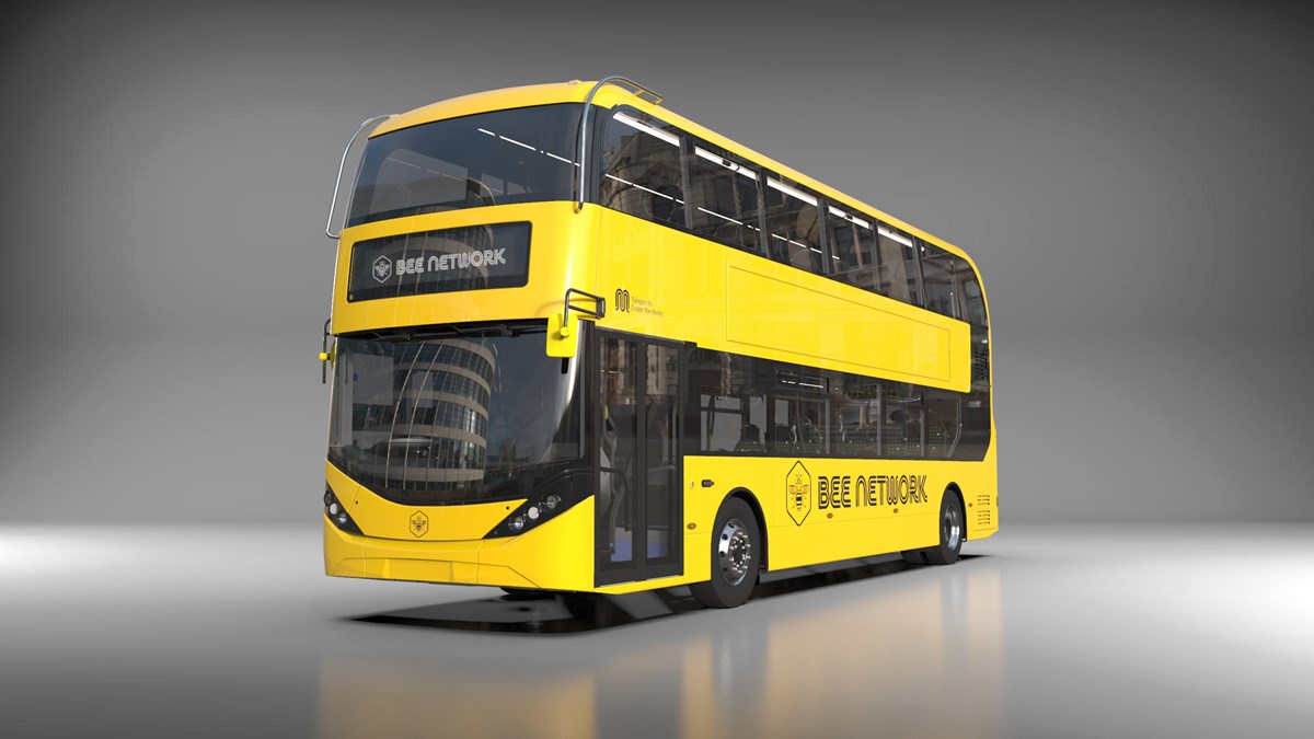 CGI image of one of Manchester's Bee Network buses