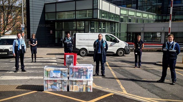 Food bank collection point created at Manchester Piccadilly station: The team with donated food for Manchester Central Food Bank
