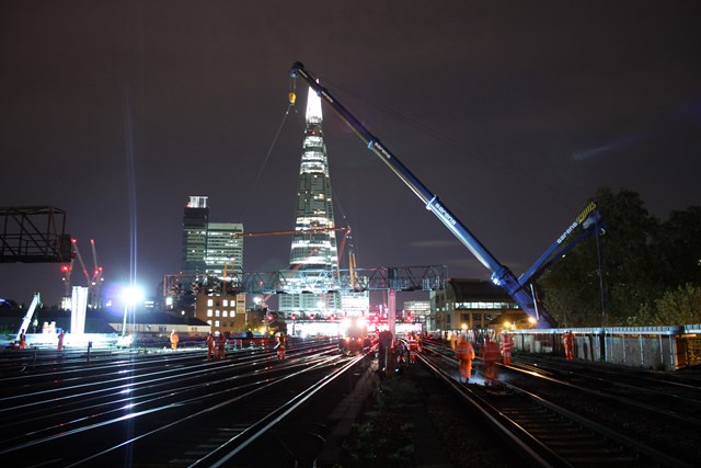 Huge signal gantry installed on the approach to London Bridge