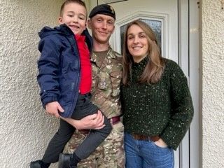 Major James Gill, Officer Commanding 53 Fd Sqn
39 Engineer Regiment, Kinloss Barracks, with his wife Amelia and their six-year-old son Oliver.