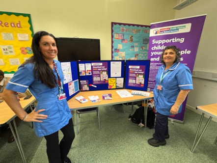 Victoria Cowell and Jolanda Hargreaves (l-r), staff nurses with the school nursing team at HRCG, at Ribbleton Family Hub's one stop shop
