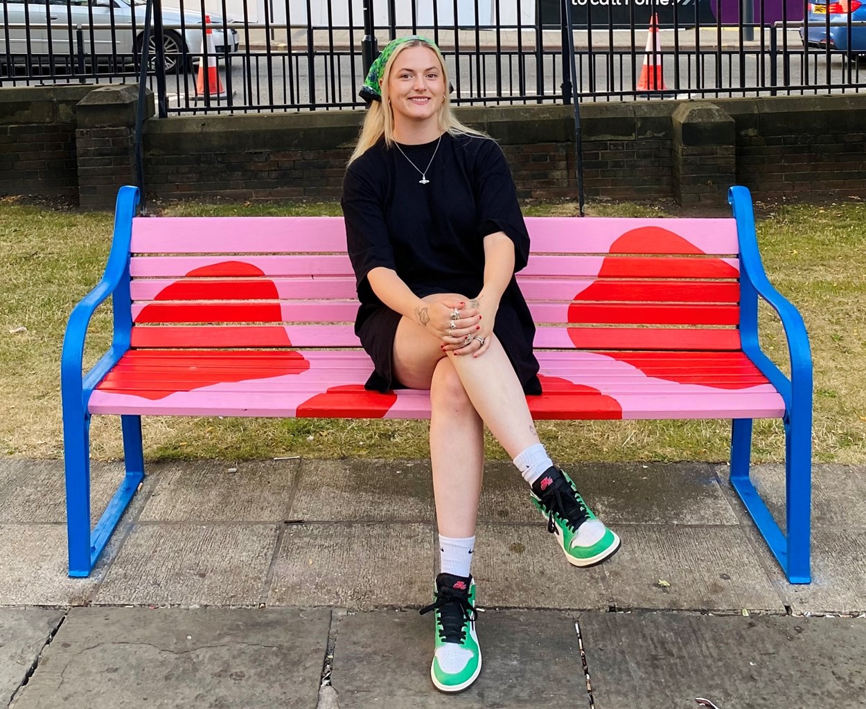 Merrion Gardens 5: Melody Sutherland with one of the repainted benches in Merrion Gardens.