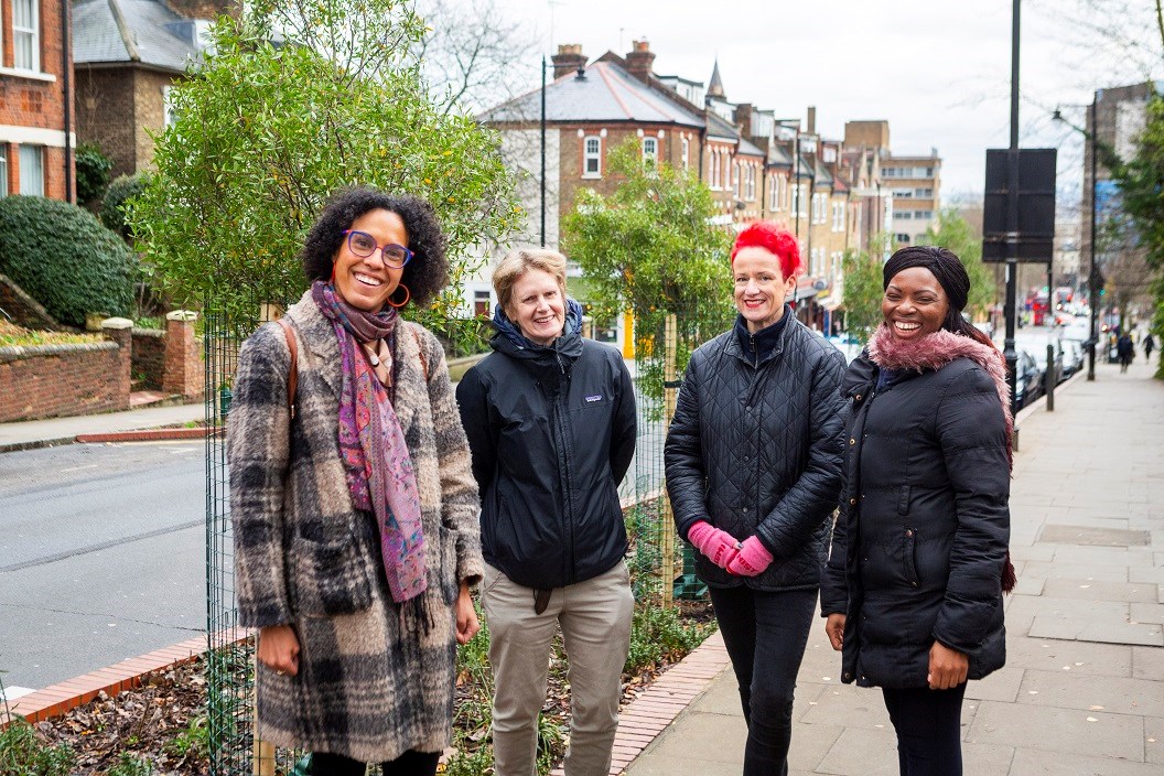 Pictured left to right are Cllr Kaya Comer-Schwartz (Leader of Islington Council),  Cllr Rowena Champion (Islington Council's Executive Member for Environment, Air Quality, and Transport). Cllr Sheila Chapman (Junction ward councillor), Cllr Michelline Ngongo (Islington Council's Executive Member fo