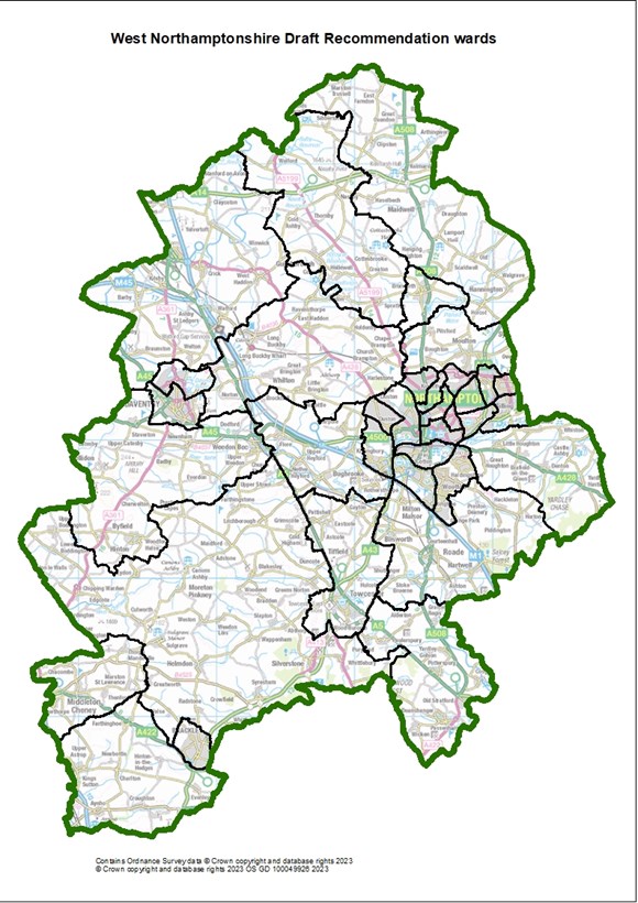 Have your say on a new political map for West Northamptonshire Council: West Northants Draft Recs no labels