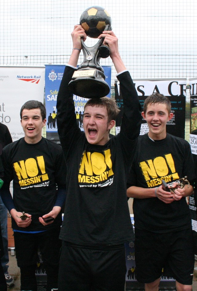 SOUTH WALES FOOTBALL TOURNAMENT KICKS RAIL CRIME INTO TOUCH: Young people take part in football tournament to help battle rail crime in south Wales