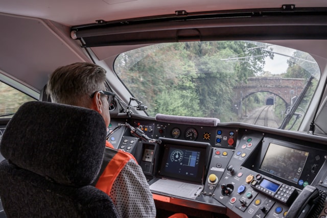 Cab view of Azuma on ETCS testing run: Cab view of Azuma on ETCS testing run