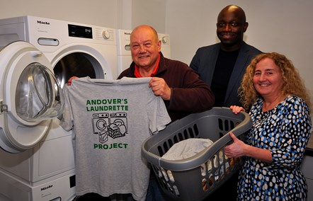 Finsbury Park ward cllr, Cllr Gary Heather, Modi Abdoul, Head of Community Partnerships at Islington Council and Cllr Una O'Halloran at the new Andover Estate community launderette.
Keith Emmitt Photographer