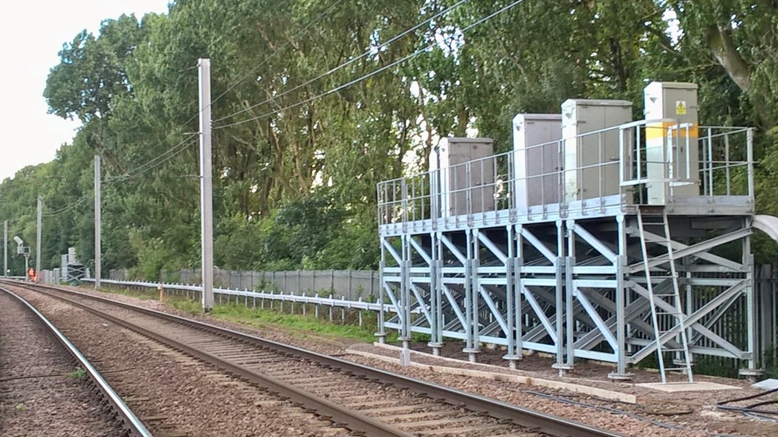 Signalling cabinets on stilts at Caldew junction 2