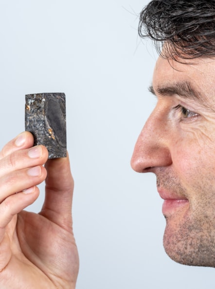 National Museums Scotland Research Associate Sandy Hetherington with sample of the 410 million year-old fossil of Prototaxites