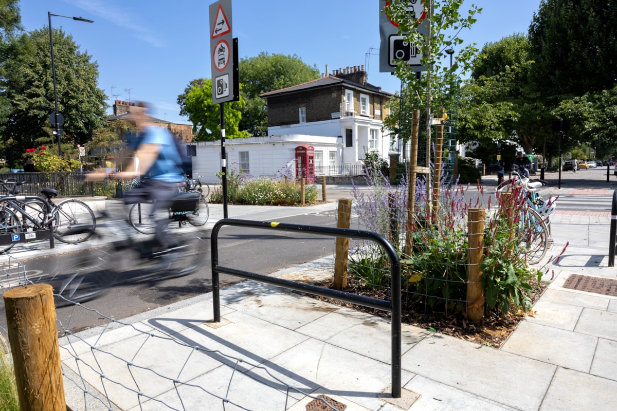 A person cycling through the improvements on Southgate Road