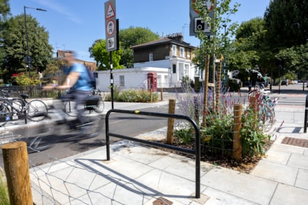 A person cycling through the improvements on Southgate Road