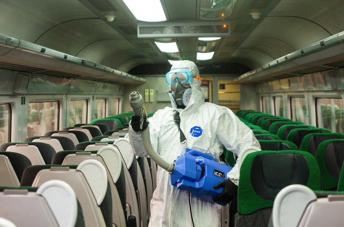 Train being cleaned with a virucidal mist on board a GWR train: Credit: Great Western Railway