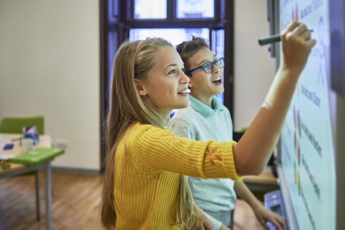 Schoolchildren classroom board