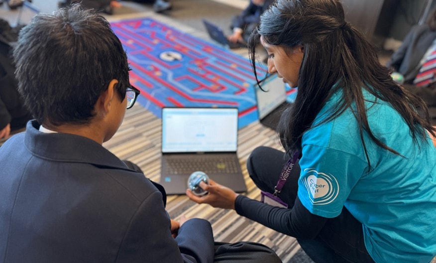 Pupils from Carnforth High School learn how to use Sphero BOLTS at the Lancaster and Morecambe MEGA Hub