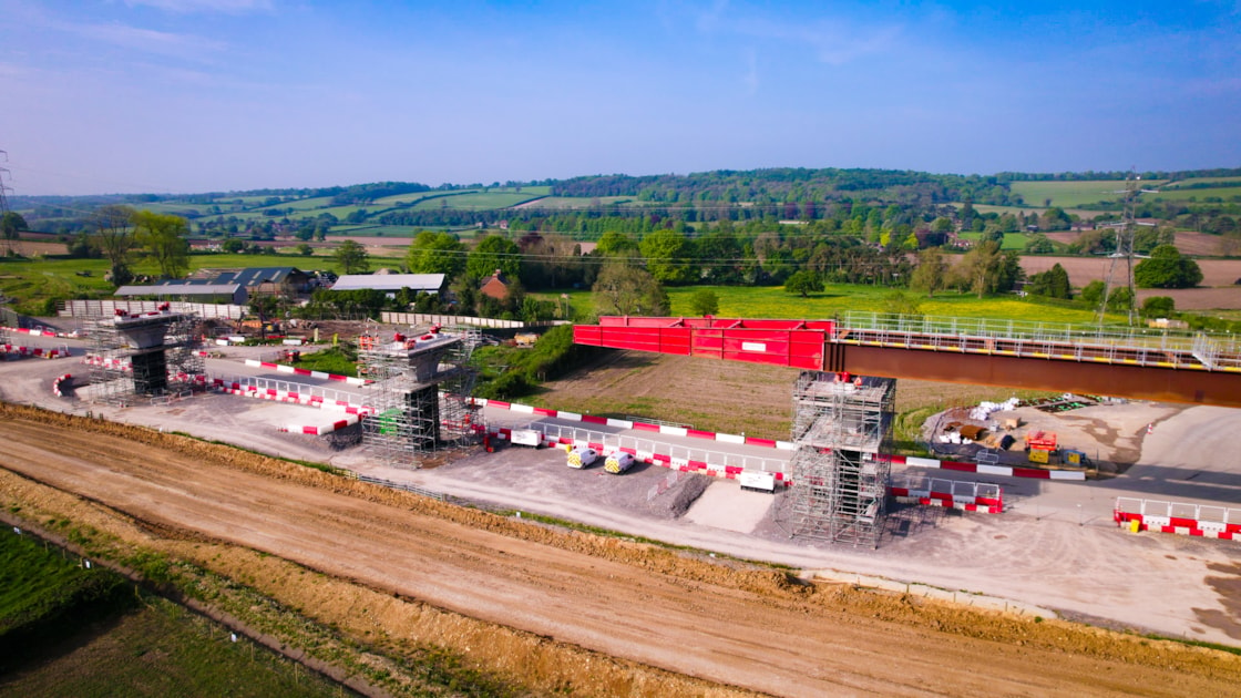 Aerial view of Wendover Dean Viaduct deck push May 2024