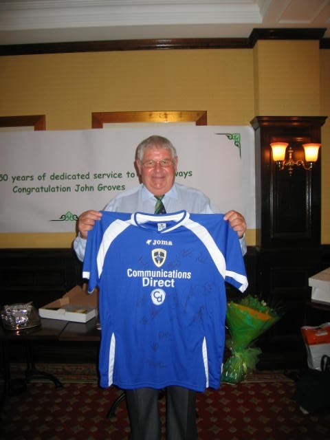 John Groves 50 years service: John Groves with signed Cardiff City football shirt