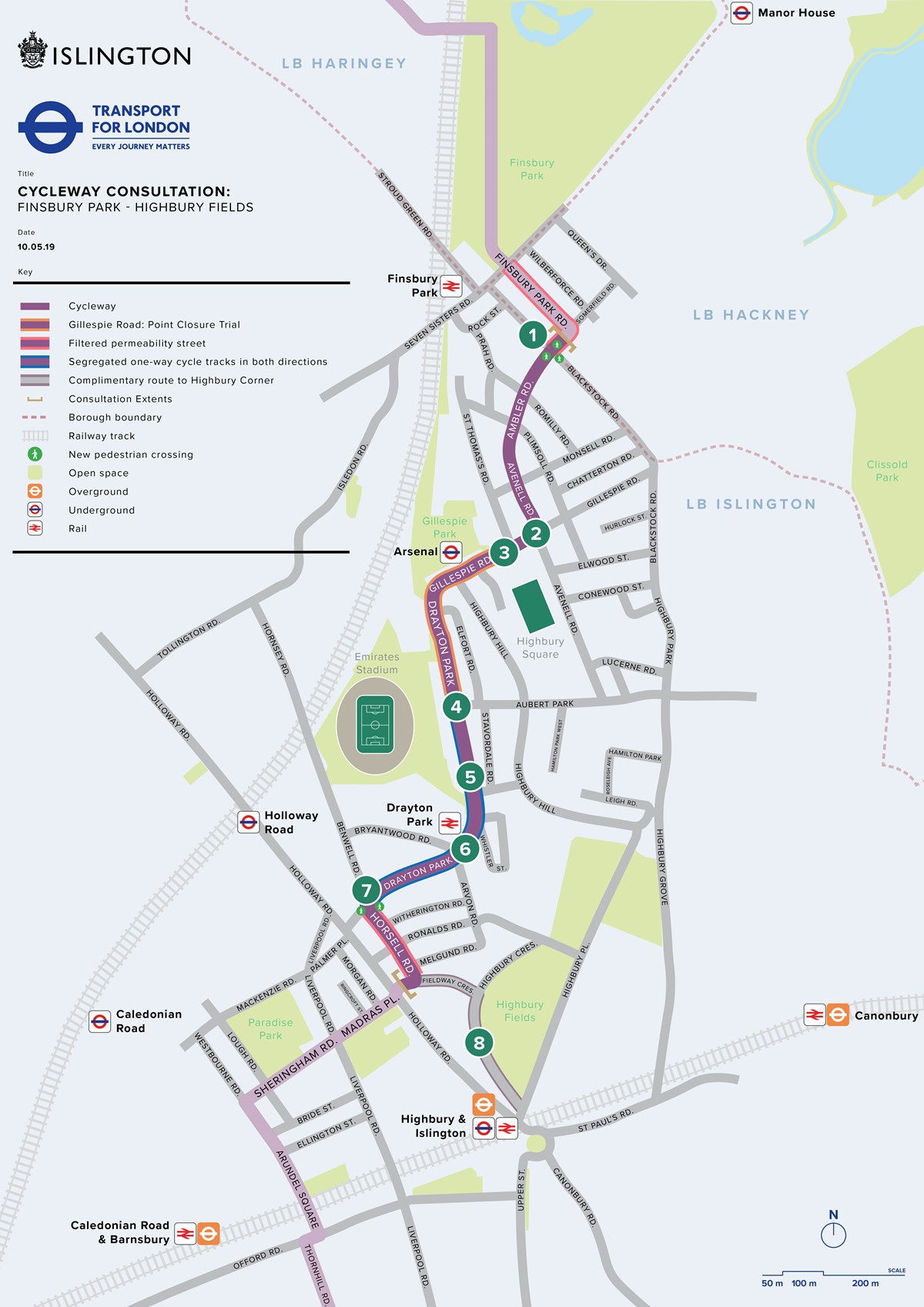 Overview plan of proposed Finsbury Park - Highbury Fields Cycleway