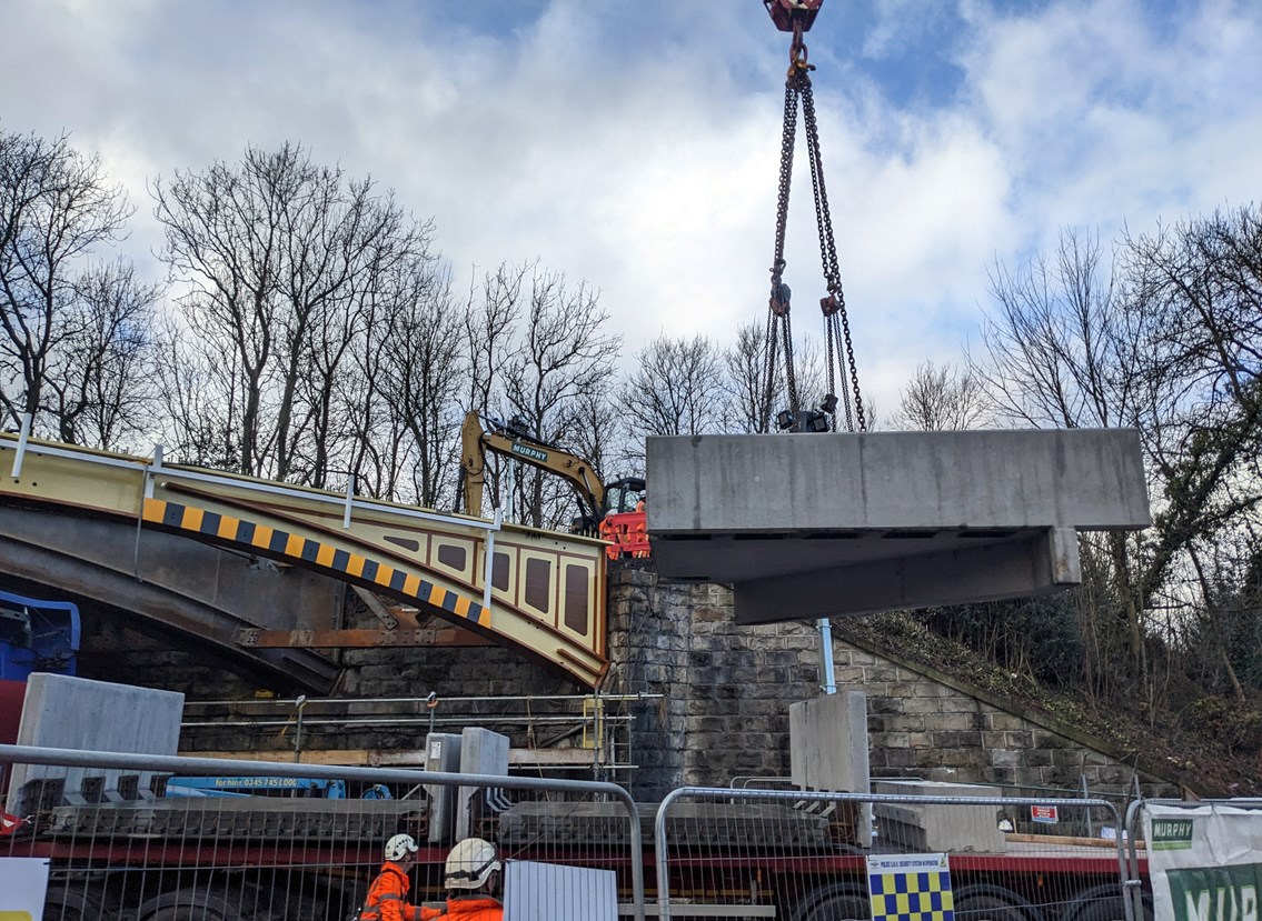 Pre-cast Concrete Bridge Deck Panels Being Craned Into Position At 