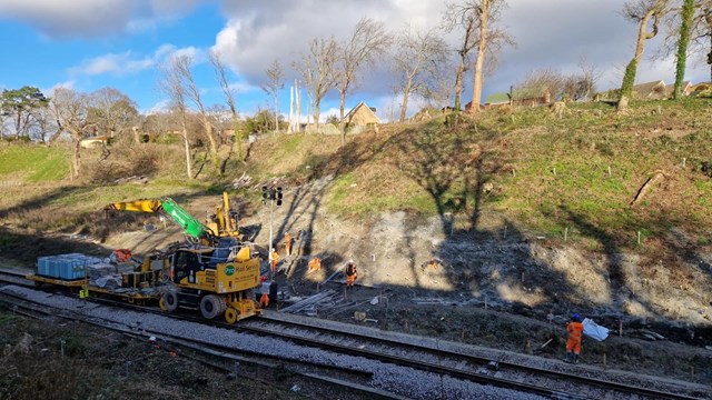 Emergency work to stabilise a cutting near Fareham in southeast Hampshire completed – but buses will again replace trains between Eastleigh and Fareham next week: Fareham landslip - work completed
