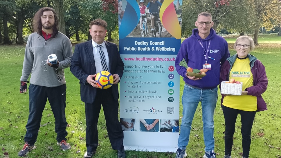 Jake Ingram, Park Active Volunteer ,Councillor James Clinton, cabinet member for public health, Nic Burke, Atlantic House and Jane Lacey,Park Active Volunteer