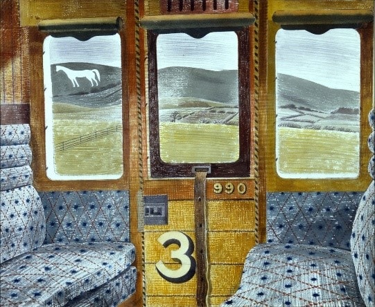 Train Landscape, watercolour on paper (collage) by Eric Ravilious (1903-1942). Image credit: Aberdeen Art Gallery & Museums: Train Landscape, watercolour on paper (collage) by Eric Ravilious (1903-1942). Image credit: Aberdeen Art Gallery & Museums
