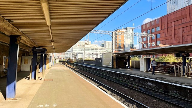 Looking down platform at Salford Central station
