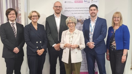 From left, Conor Jackson – NHS Alliance  Lisa O’Loughlin, Principle, East Lancashire Learning Group.  Ben Harrison, Work Foundation, Lancaster University Dame Patricia Hewitt Alex Heritage, ICB Chief Strategy and Planning Officer Michele Lawty-Jones, Director, Lancashire Skills and Employment Hub
