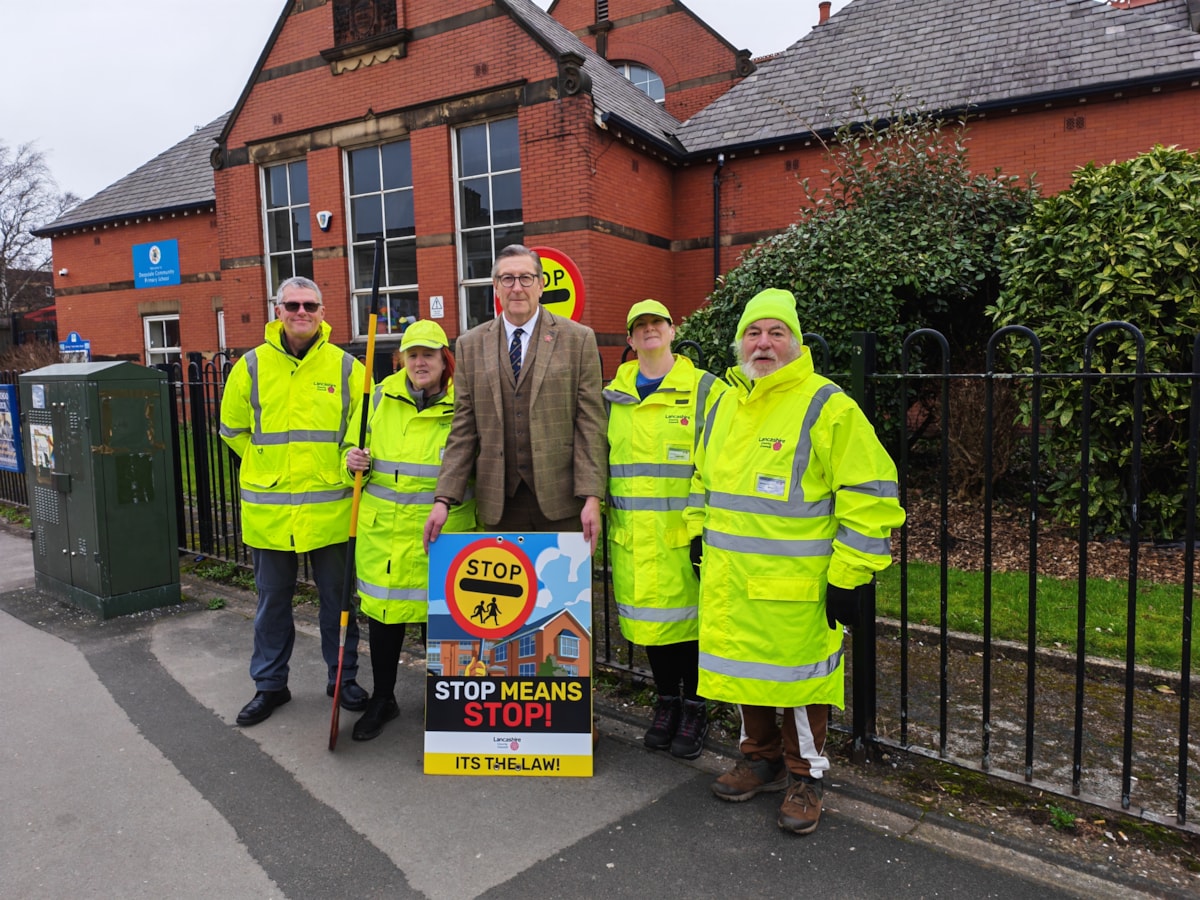 Cllr Warren Goldsworthy with (from left) road safety manager Tony Crook, and School Crossing Patrol officers Janet Robinson, Lorraine Heaton and Brian Cooney