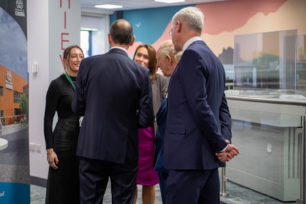 King Charles III visits The Bridge in Portland Walk, Barrow, on 22 September 2025 as part of the title Royal Port of Barrow being bestowed up on the area.
Pictured are University of Cumbria Mechanical Engineering student Scarlett Southcott and Vice Chancellor Professor Julie Mennell DL speaking to S