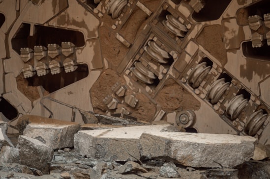 Close up of the cutterhead of Elizabeth and part of the headwall she broke through Oct 2025