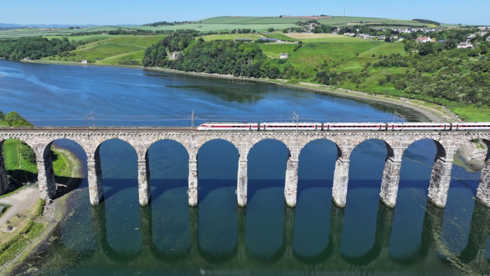 An LNER Azuma passing over the Royal Border Bridge
