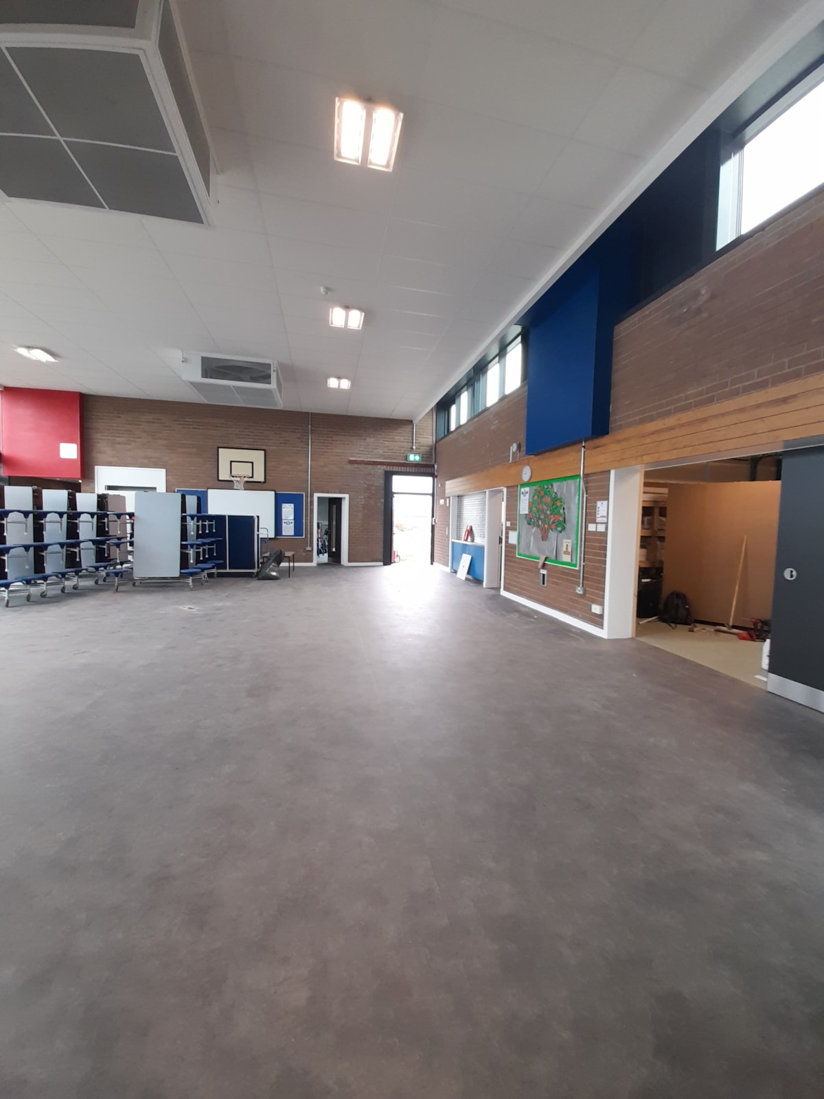 Cullen Primary School’s refurbished hall, showing the improved flooring and internal finishes.