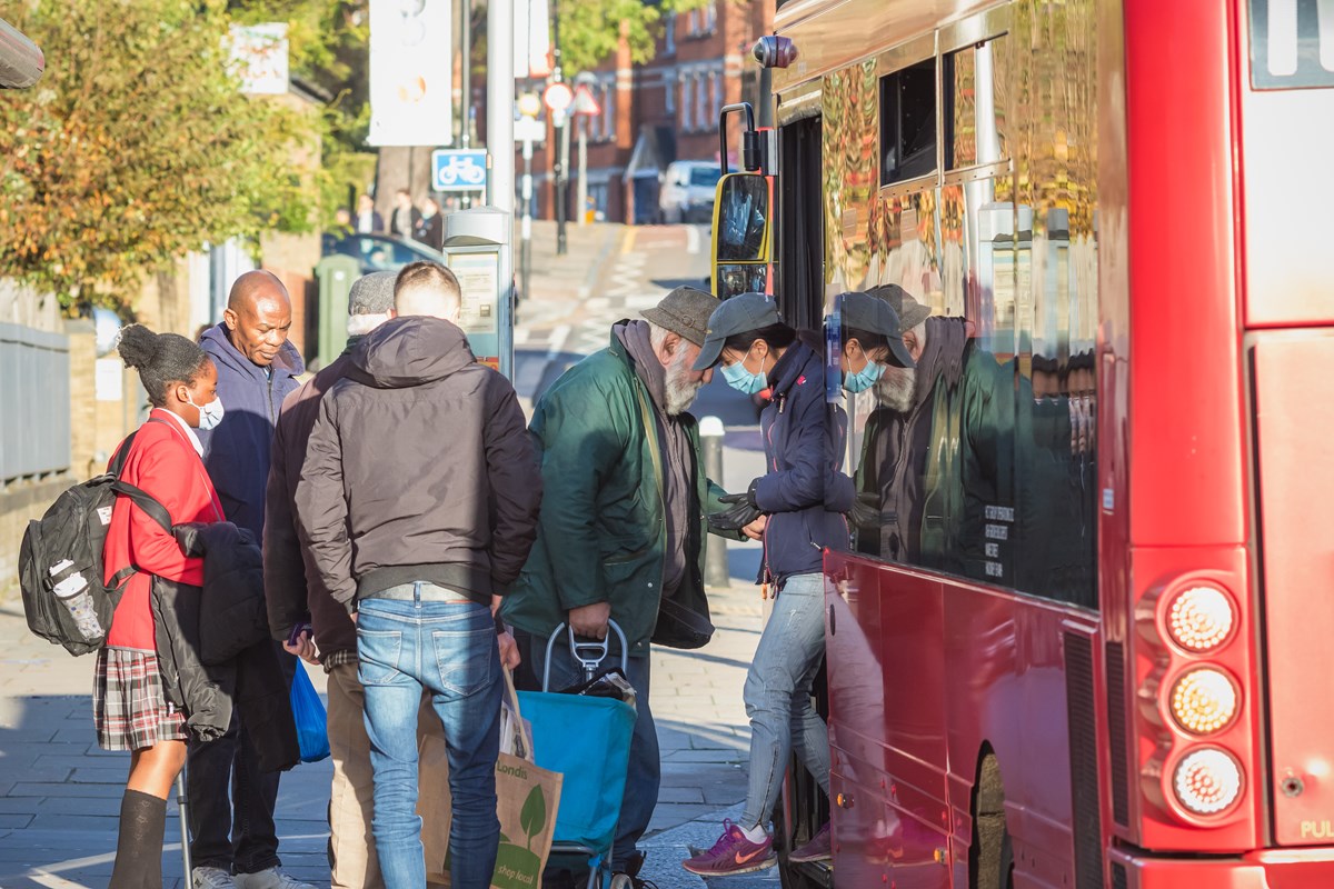 Passengers getting on bus