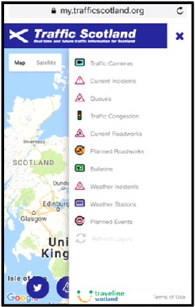 Traffic Scotland mobile device