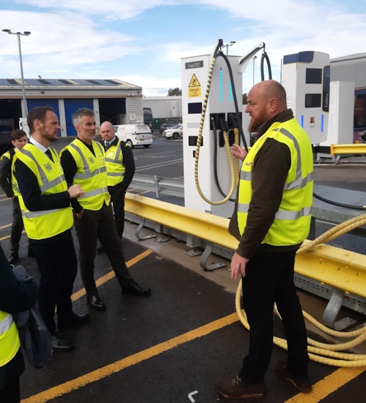 Transport Minister Simon Lightwood (left) visited First Bus’ York Depot 2025
