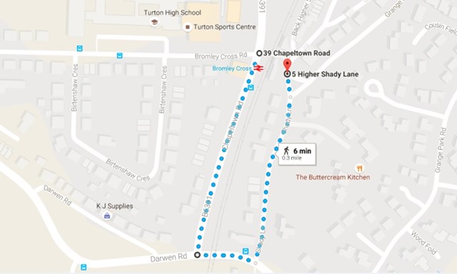 Essential upgrade means four day closure of level crossing near Bolton: Map of Bromley Cross diversion