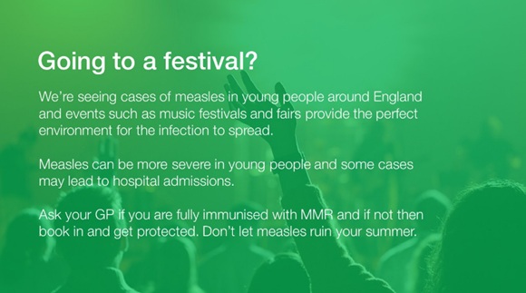 Help Public Health England stop the spread of measles at your festival this summer with our handy toolkit: measles festival
