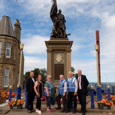 From left to right) Buckie Councillor, John Stuart, Buckie Councillor, Sonya Warren, Buckie’s Roots Chairperson, Meg Jamieson, Buckie’s Roots Treasurer, Gifford Leslie, and fellow member, Archie Jamieson, and Buckie Councillor, Neil McLennan.