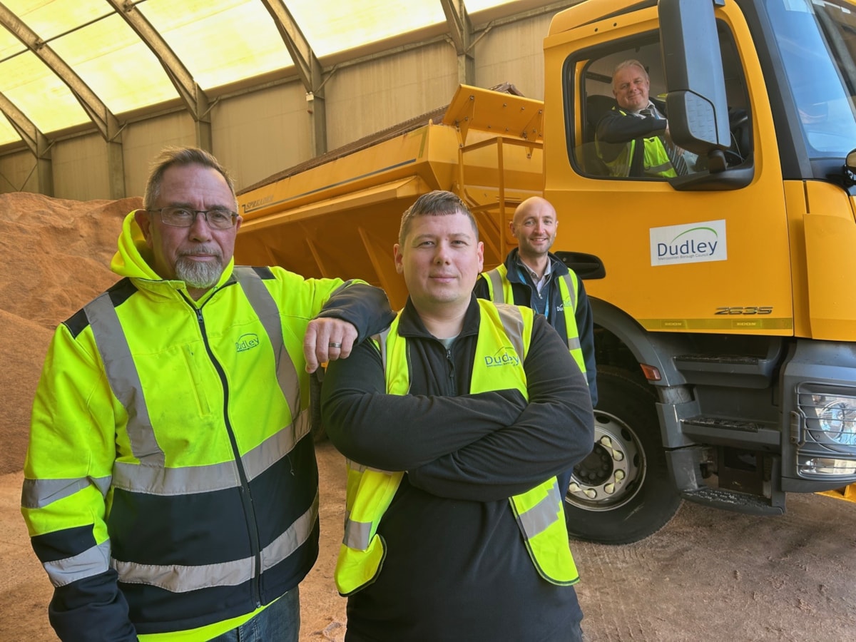 Councillor Simon Phipps (centre) joined members of the gritting team in Dudley Council's salt barn today