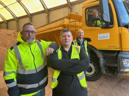 Councillor Simon Phipps (centre) joined members of the gritting team in Dudley Council's salt barn today