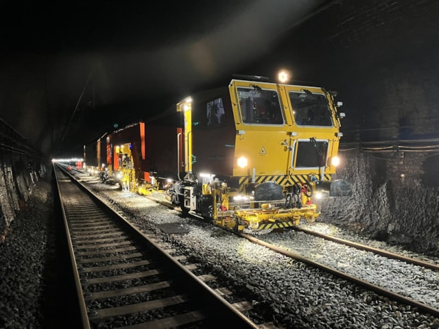 Tamping machine during the Severn Tunnel track renewal, July 2024