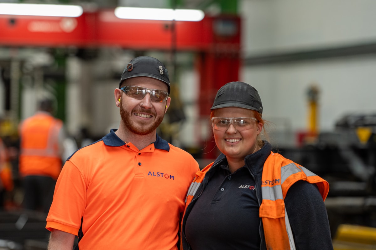 (Left to Right): Partners, Adam and Casey, have a combined service of 17 years at Alstom's facility in Crewe.