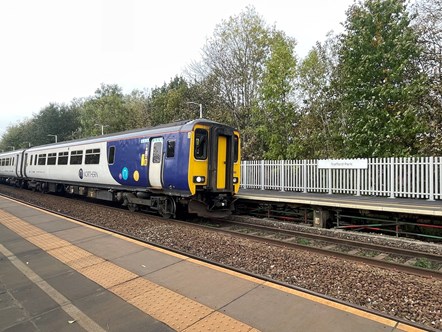 Image shows Northern service at Trafford Park station