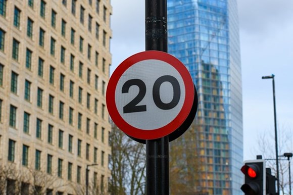 TfL to launch 65km of new lower speed limit schemes to cut road danger across the capital and save lives: TfL Image - 20mph road sign