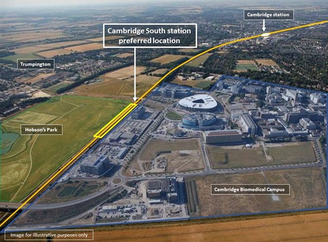 Cambridge South Station location: Aerial photograph courtesy of Cambridge Biomedical Campus.