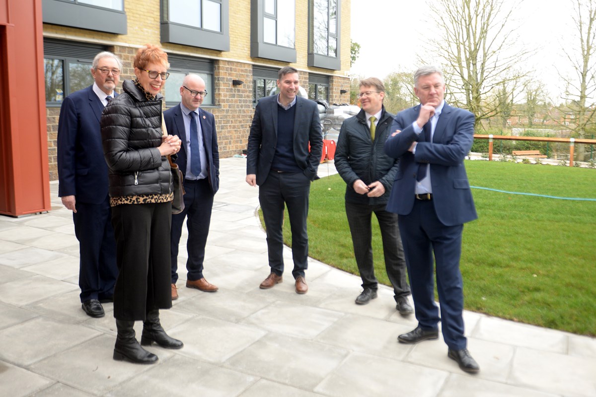 Pictured, from left to right, at the new facility at Bowgreave Rise in Garstang are Cllr Graham Gooch, Lancashire County Council's Cabinet Member for Adult Social Care, Louise Taylor, Lancashire County Council's Executive Director of Adult Services and Health and Wellbeing, Cllr Shaun Turner, Lancashire County Council's Cabinet Member for Environment and Climate Change, Chris Bagshaw, Head of Older People's Care Services, Darren Clayton, Eric Wright Partnerships  Project Coordinator and James Eager, Construction Director of Eric Wright Construction.