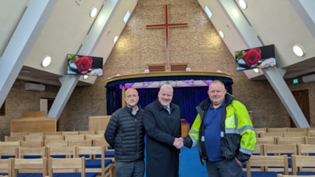 Cllr Damian Corfield (centre) with Ian Bailey (left), principal bereavement services officer at Dudley Council, and site manager Darren Watkins of SWG Construction