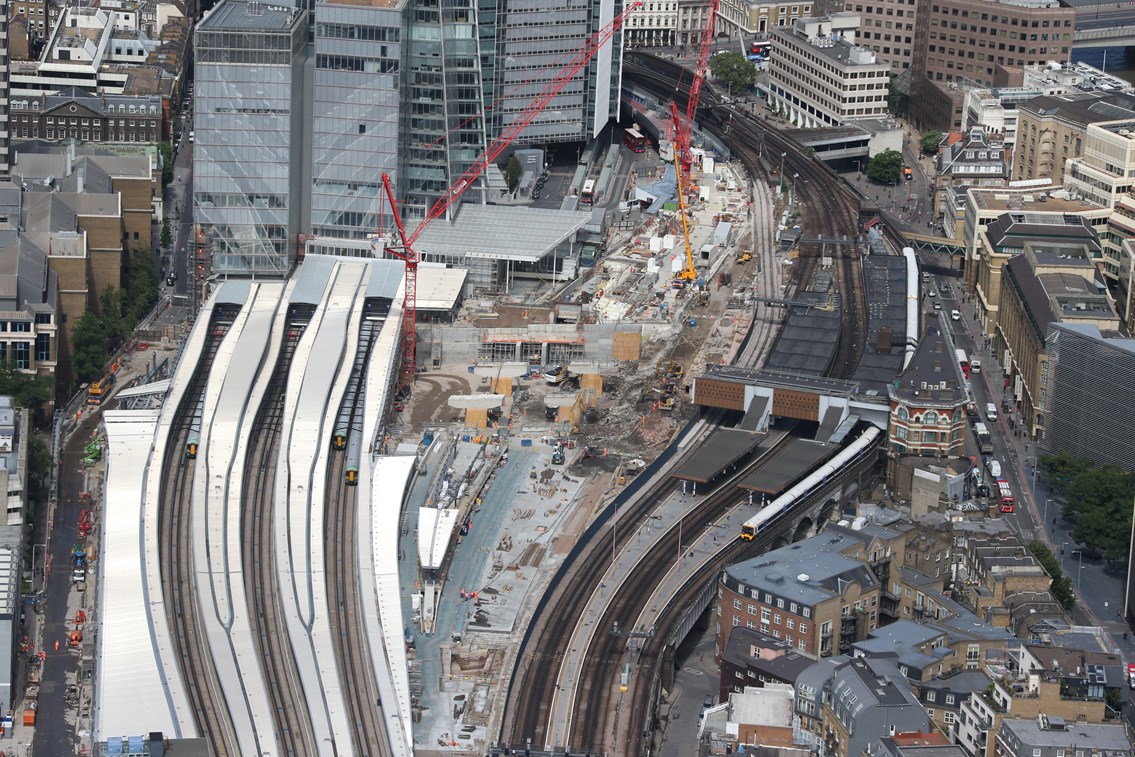 Thameslink Programme - Aerial view of London Bridge 3: London Bridge from the air, summer 2015, redevelopment courtesy of the Thameslink Programme