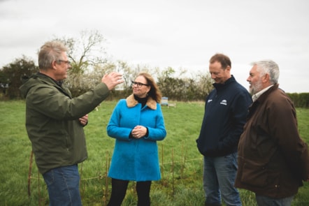 West of England Mayor Helen Godwin with First Bus MD Doug Claringbold (L), Pelican Bus and Coach MD Richard Crump and smallholding owner John Underhill (R) @JonCraig Photos