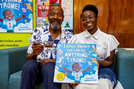 Sir Lenny Henry and illustrator Salomey Doku with Dudley library tickets (1) - Copy